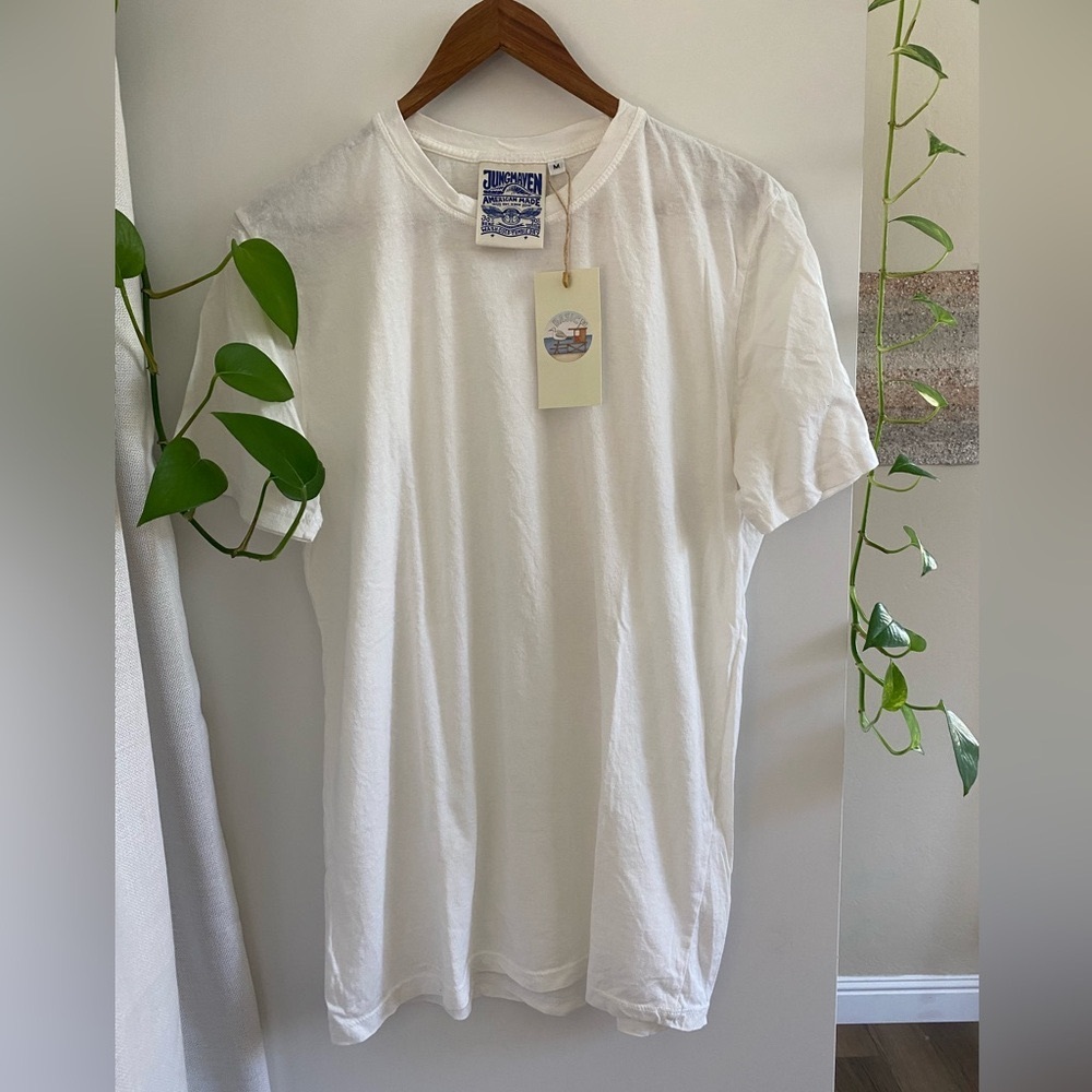 Jungmaven Basic White Tee Classic Hemp Cotton Washed White T-Shirt Medium